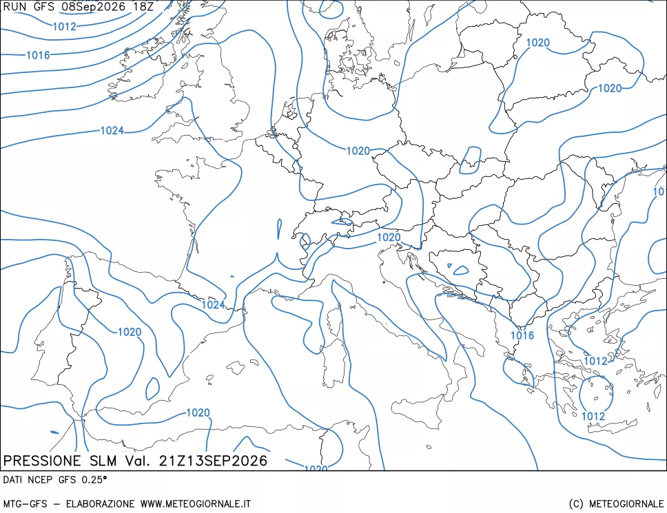 mappa Pressione sul livello del mare