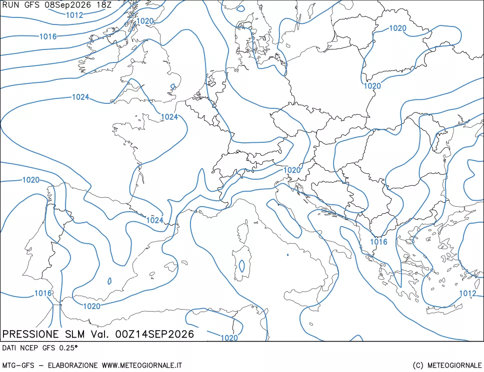 mappa Pressione sul livello del mare