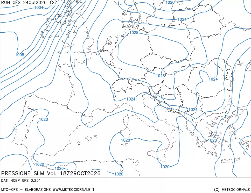 mappa Pressione sul livello del mare