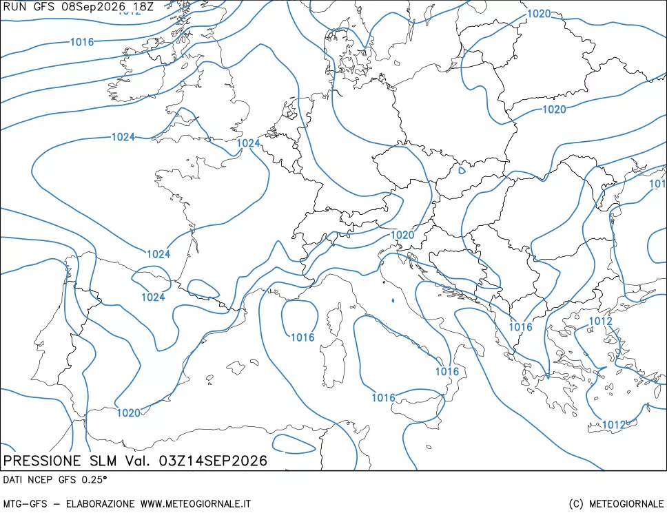 mappa Pressione sul livello del mare