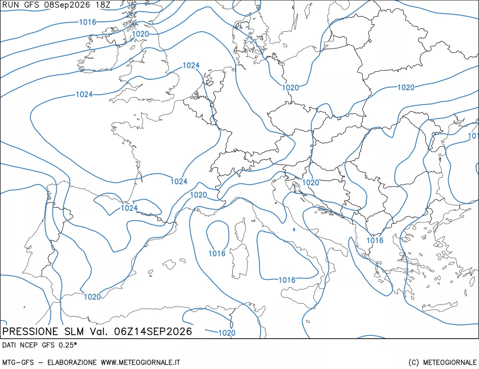 mappa Pressione sul livello del mare