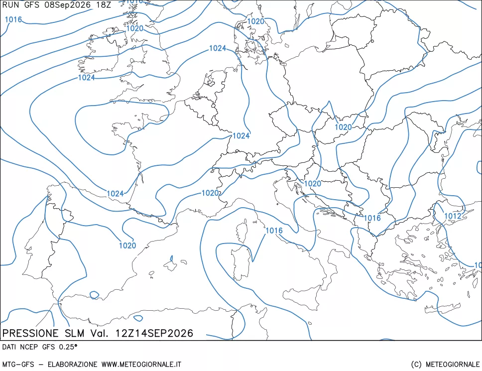mappa Pressione sul livello del mare