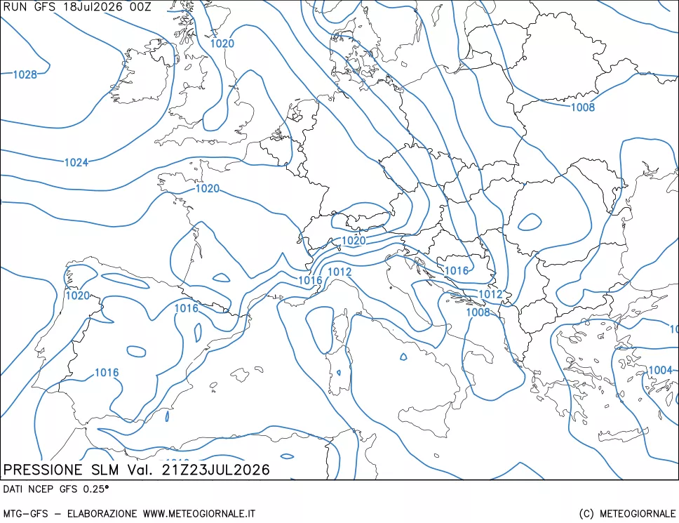 mappa Pressione sul livello del mare