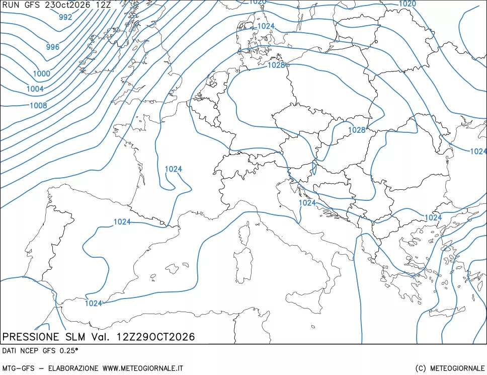 mappa Pressione sul livello del mare