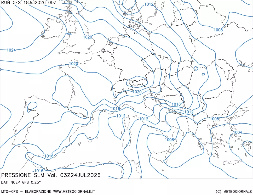 mappa Pressione sul livello del mare