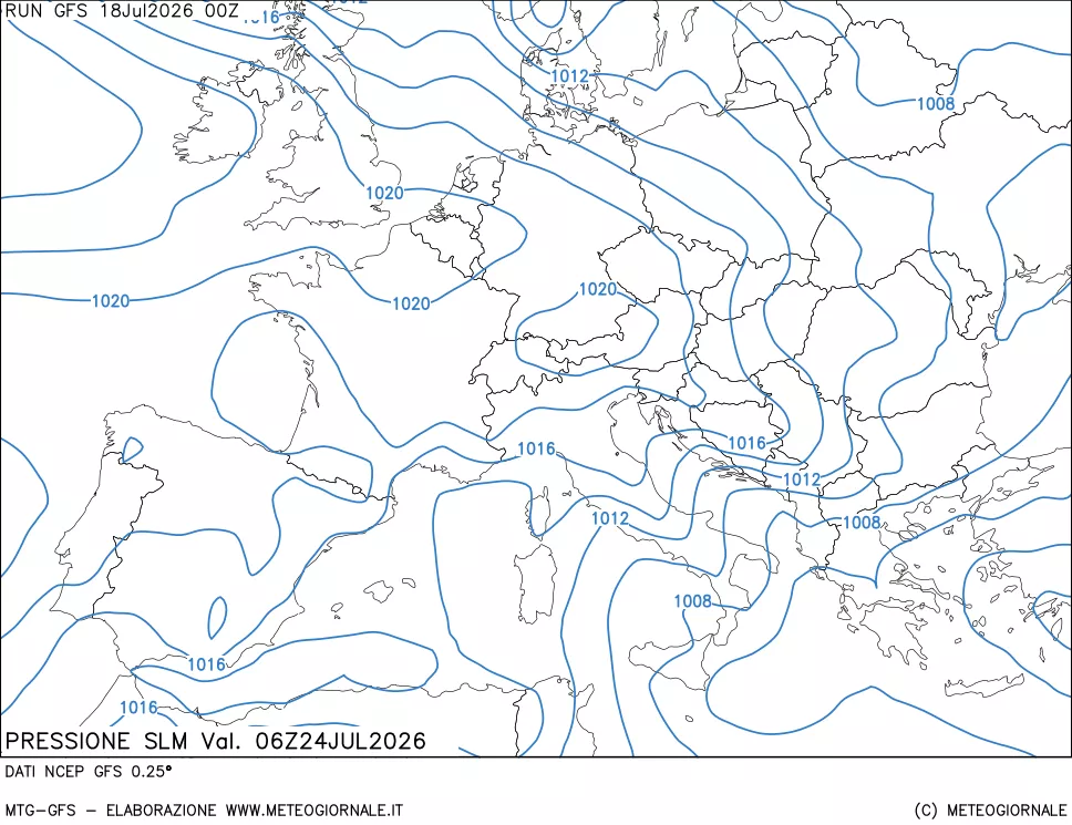 mappa Pressione sul livello del mare