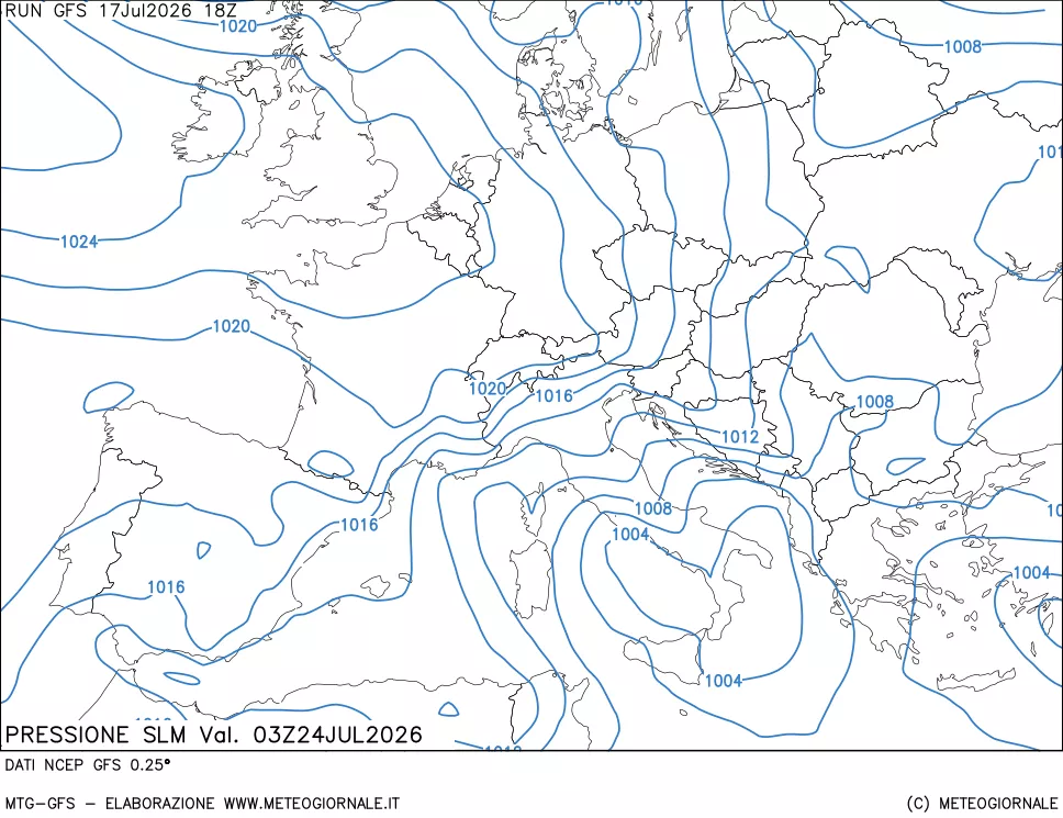 mappa Pressione sul livello del mare