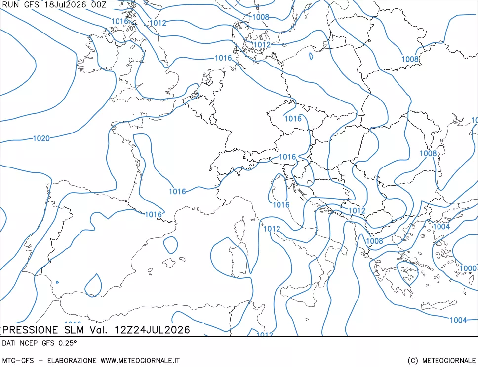 mappa Pressione sul livello del mare