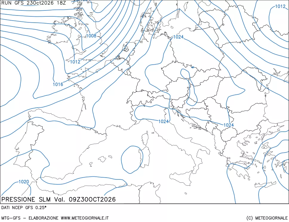 mappa Pressione sul livello del mare