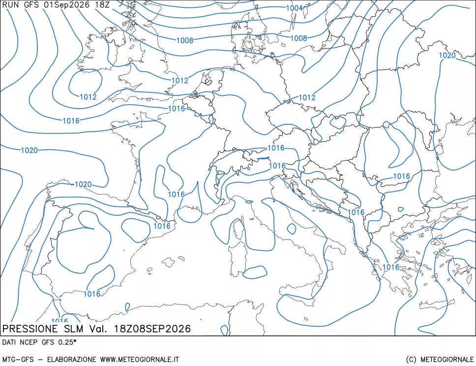 mappa Pressione sul livello del mare