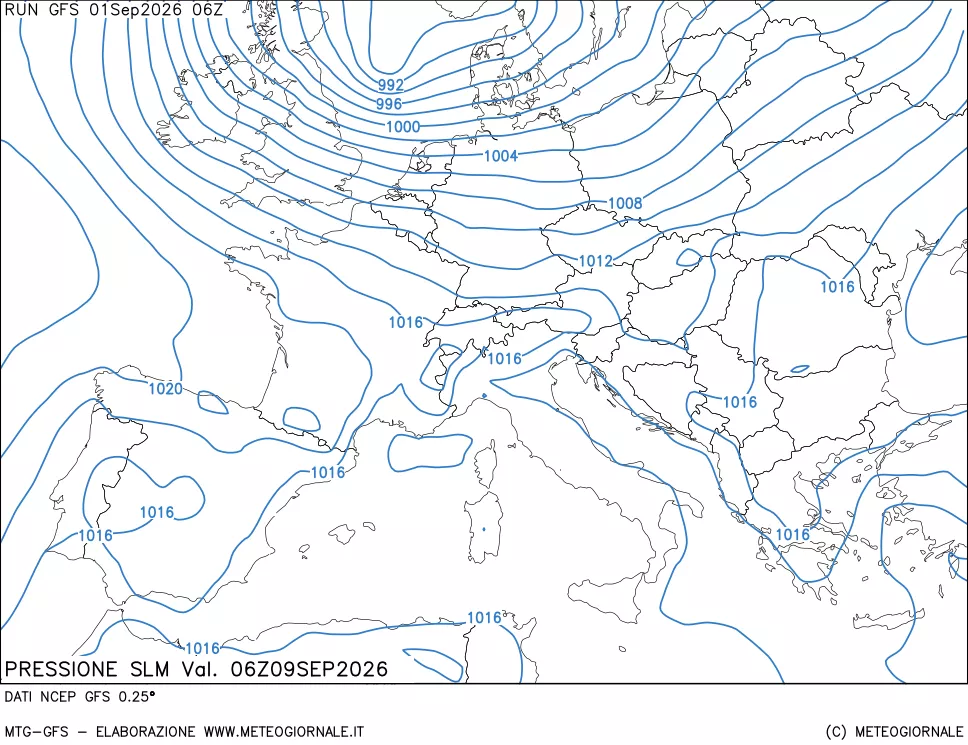 mappa Pressione sul livello del mare