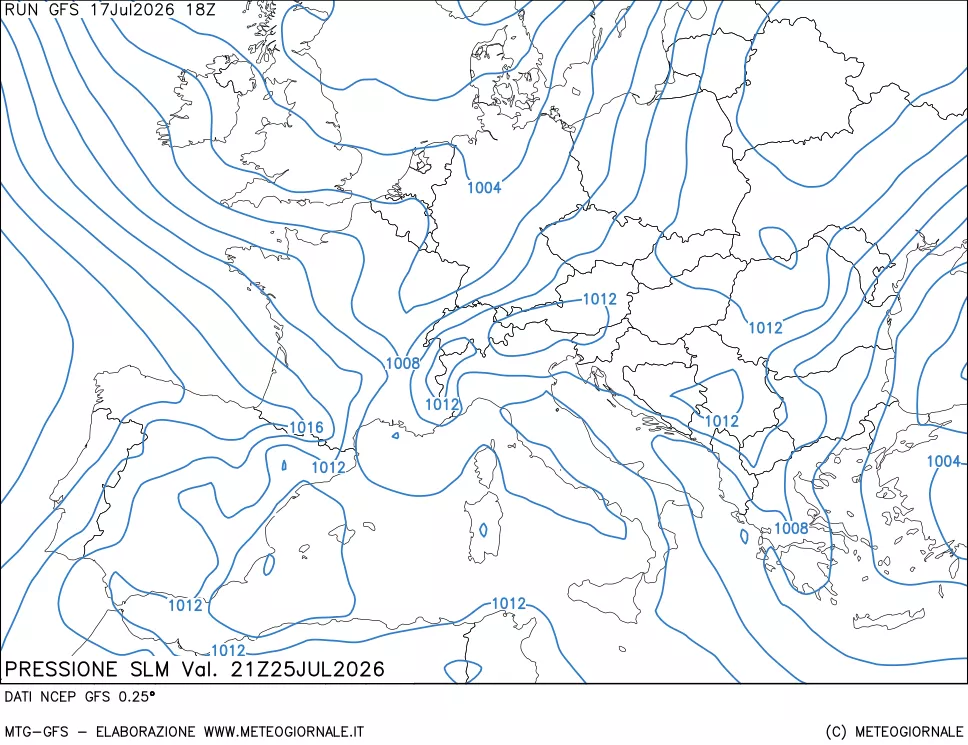 mappa Pressione sul livello del mare