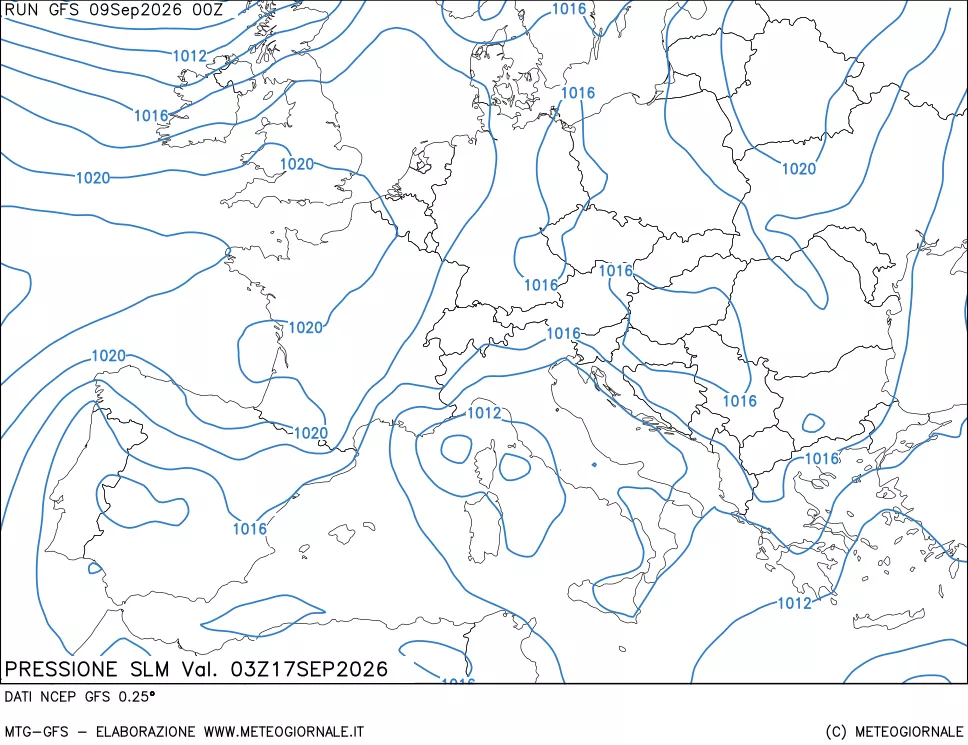 mappa Pressione sul livello del mare