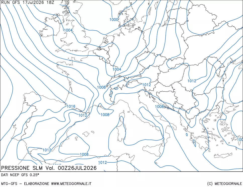 mappa Pressione sul livello del mare