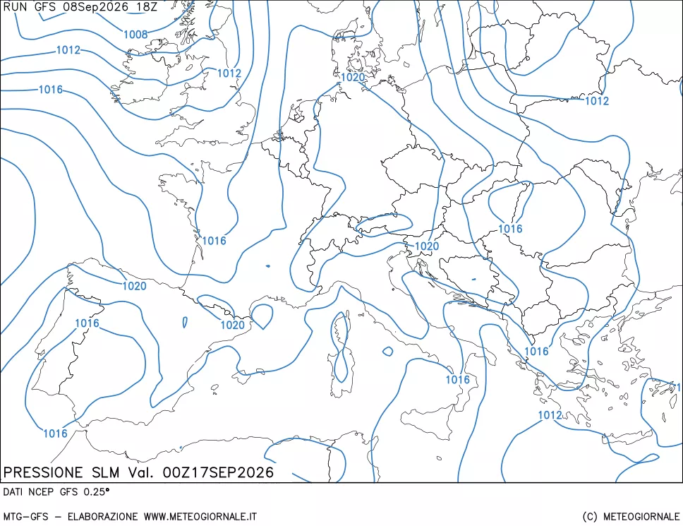 mappa Pressione sul livello del mare