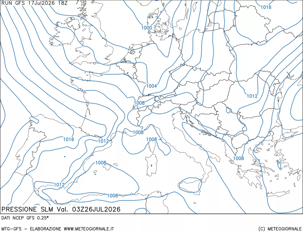 mappa Pressione sul livello del mare