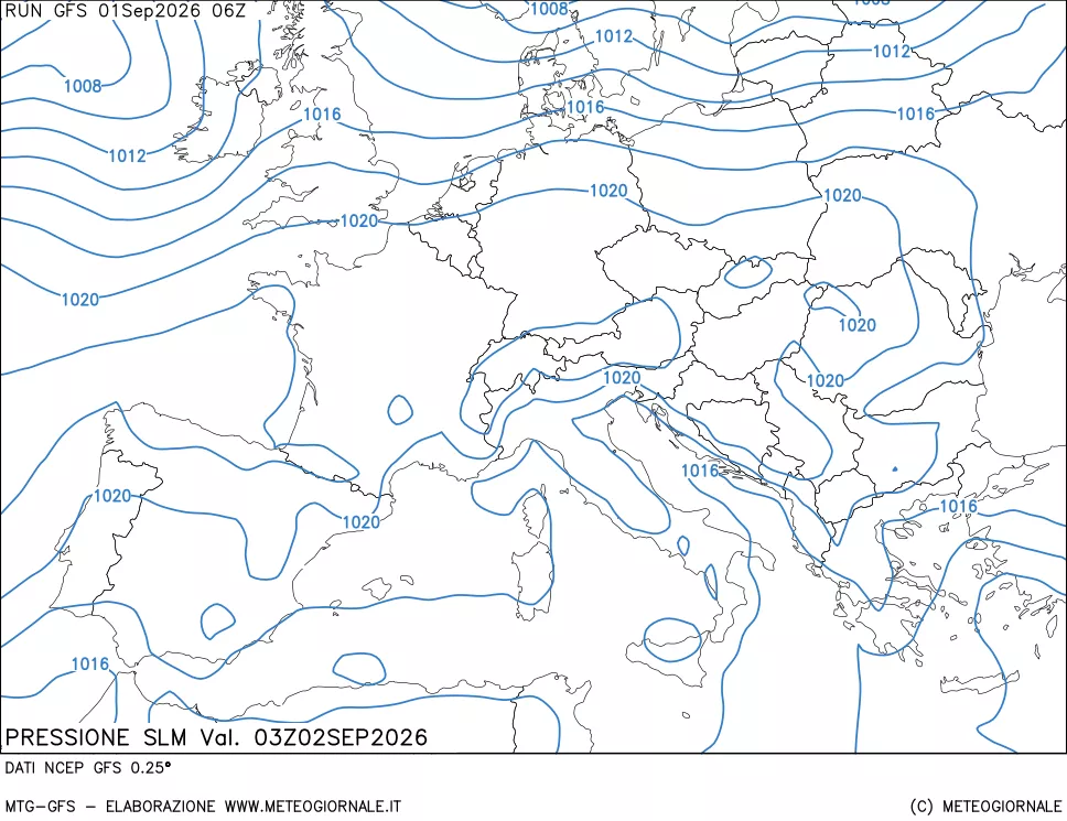 mappa Pressione sul livello del mare