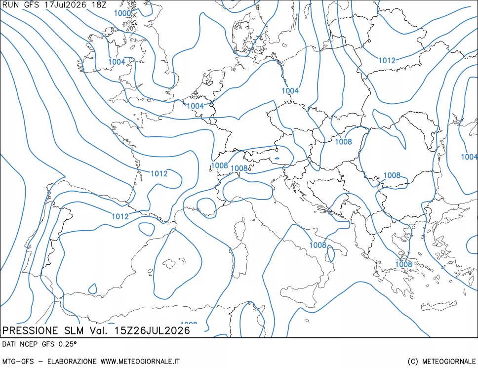 mappa Pressione sul livello del mare