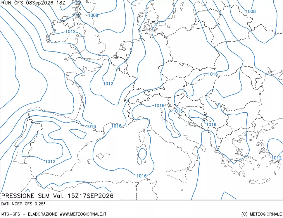 mappa Pressione sul livello del mare