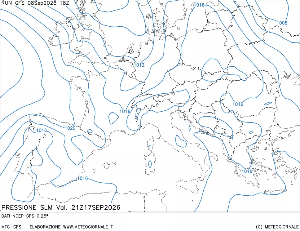 mappa Pressione sul livello del mare