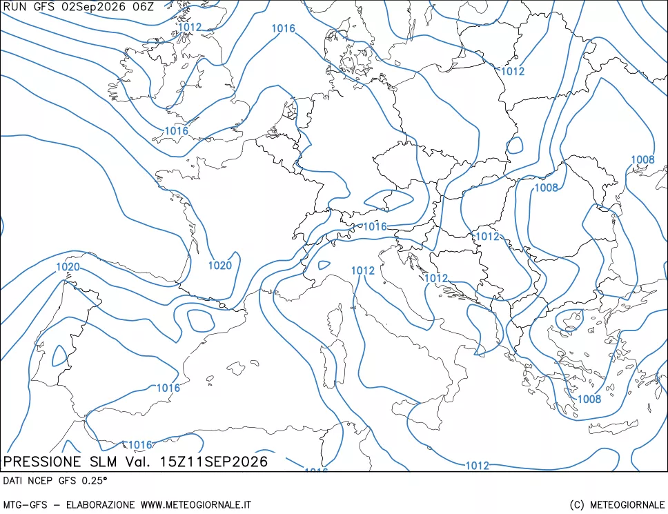 mappa Pressione sul livello del mare