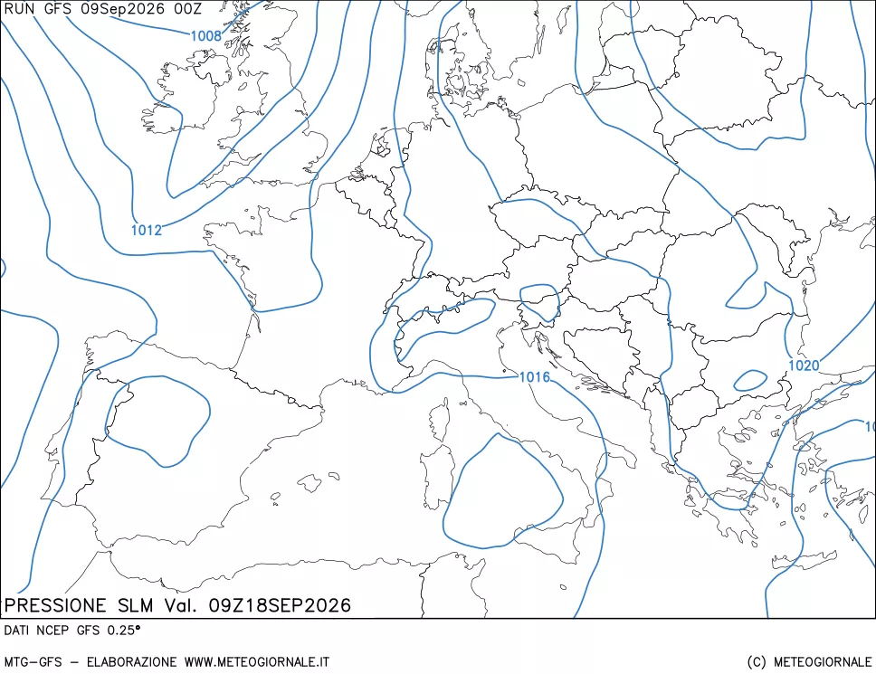 mappa Pressione sul livello del mare