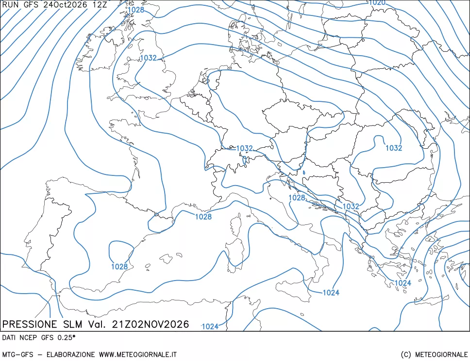 mappa Pressione sul livello del mare