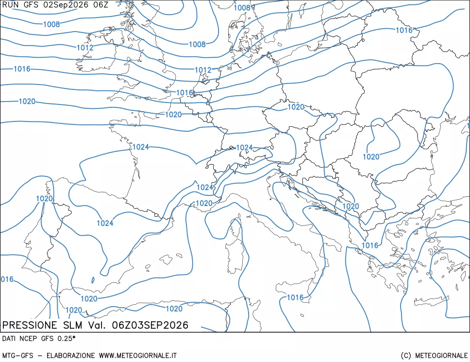 mappa Pressione sul livello del mare
