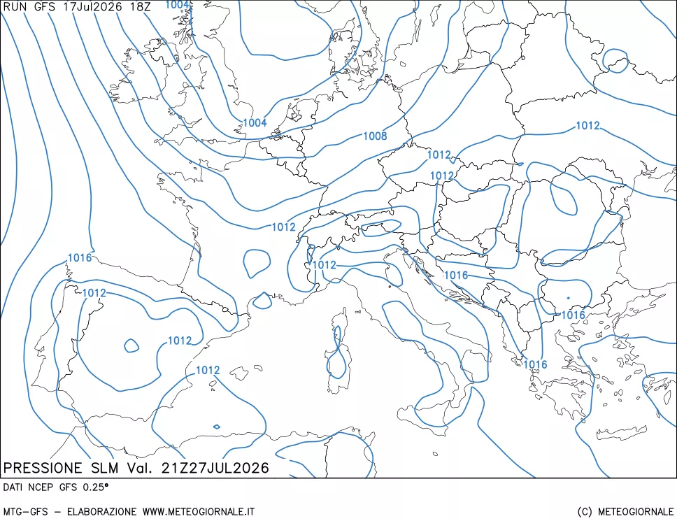 mappa Pressione sul livello del mare