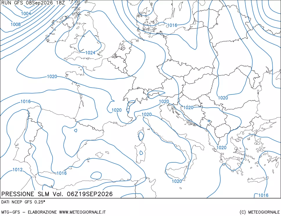 mappa Pressione sul livello del mare