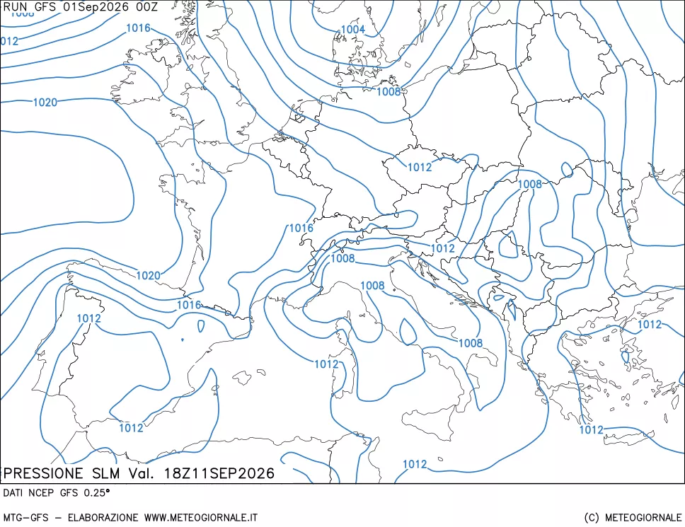mappa Pressione sul livello del mare