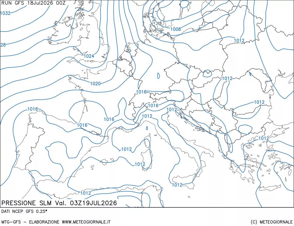 mappa Pressione sul livello del mare
