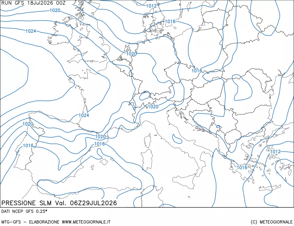 mappa Pressione sul livello del mare