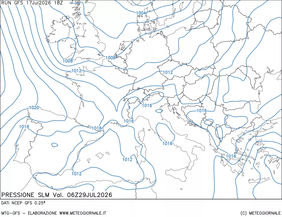 mappa Pressione sul livello del mare