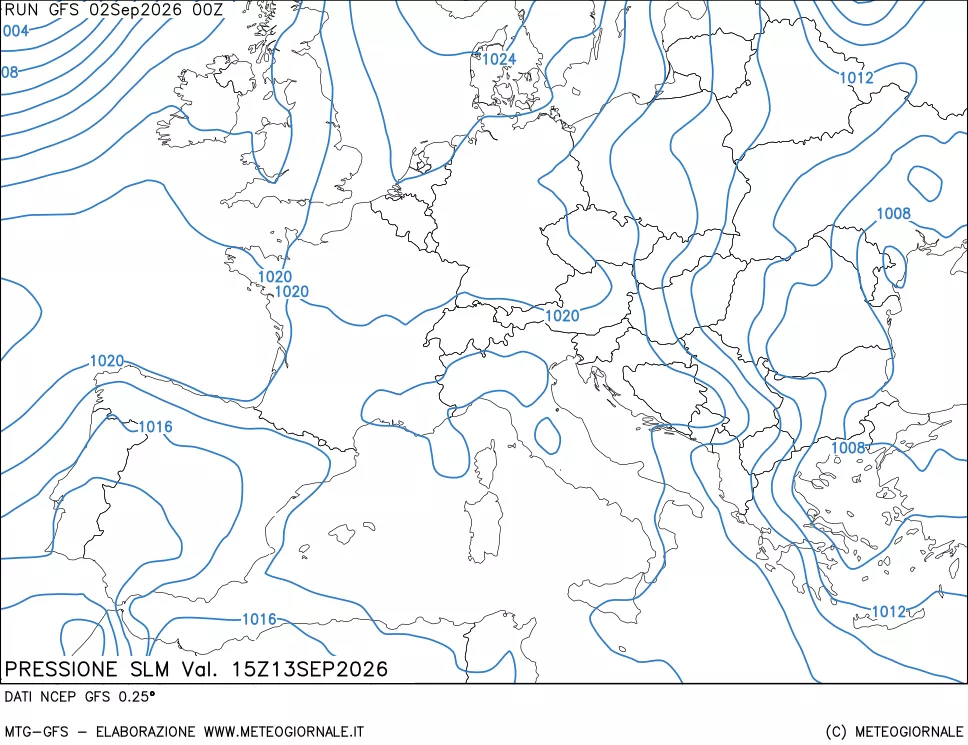 mappa Pressione sul livello del mare