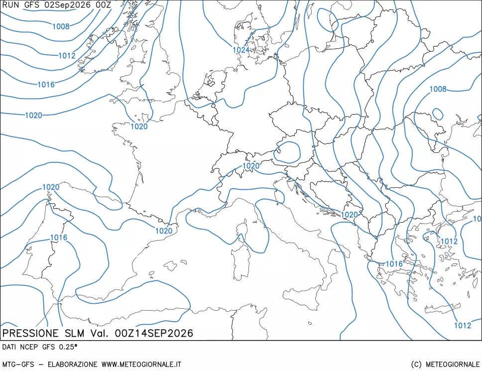mappa Pressione sul livello del mare