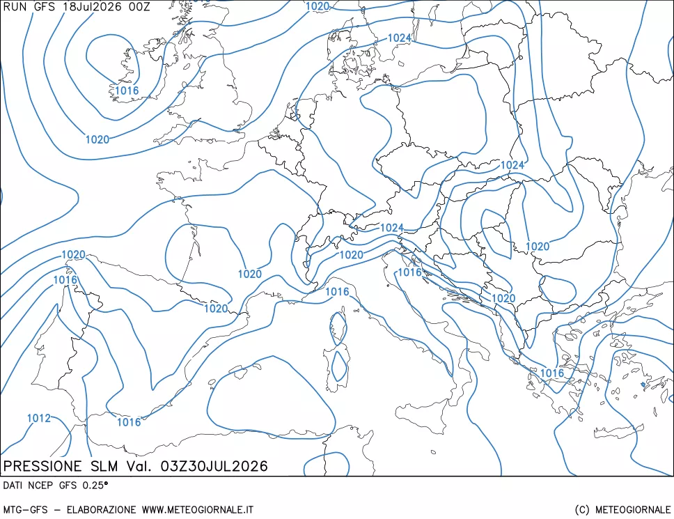 mappa Pressione sul livello del mare