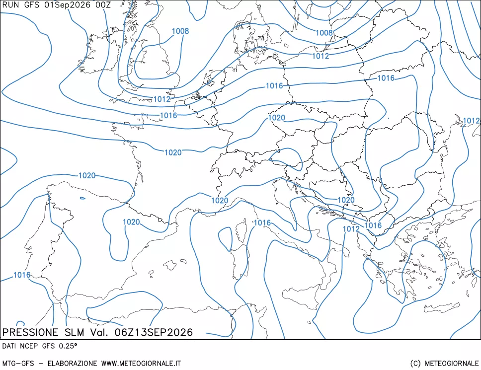 mappa Pressione sul livello del mare