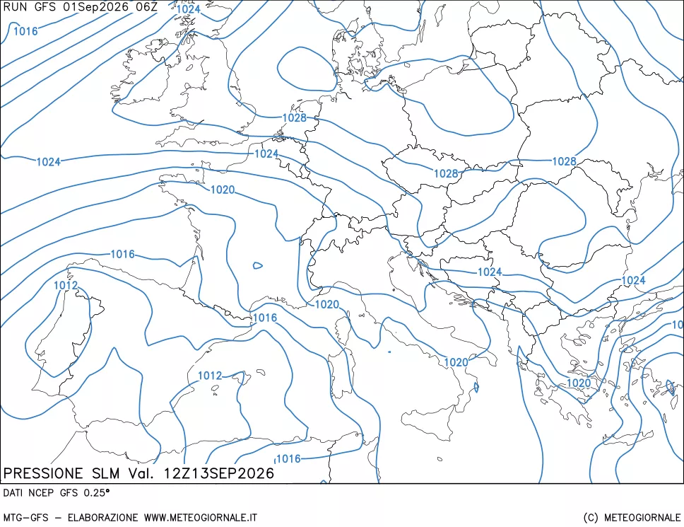 mappa Pressione sul livello del mare
