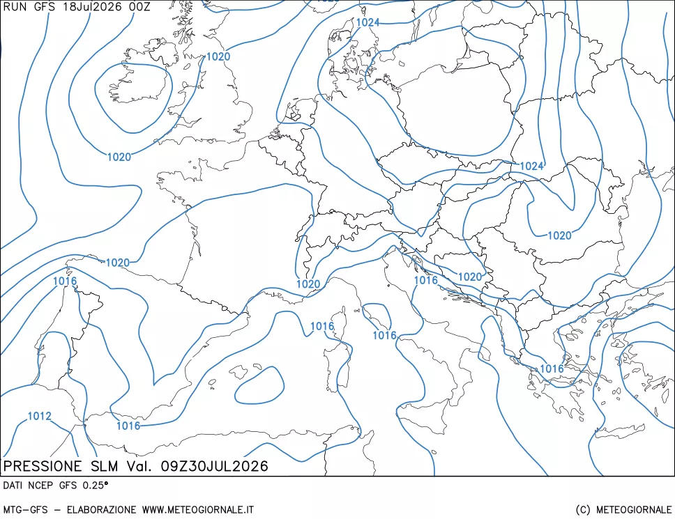 mappa Pressione sul livello del mare