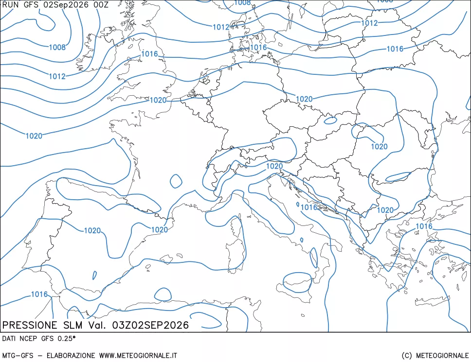 mappa Pressione sul livello del mare