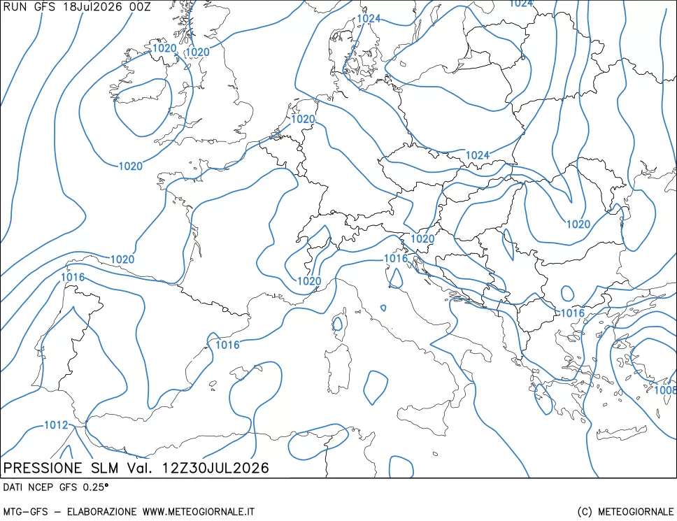 mappa Pressione sul livello del mare