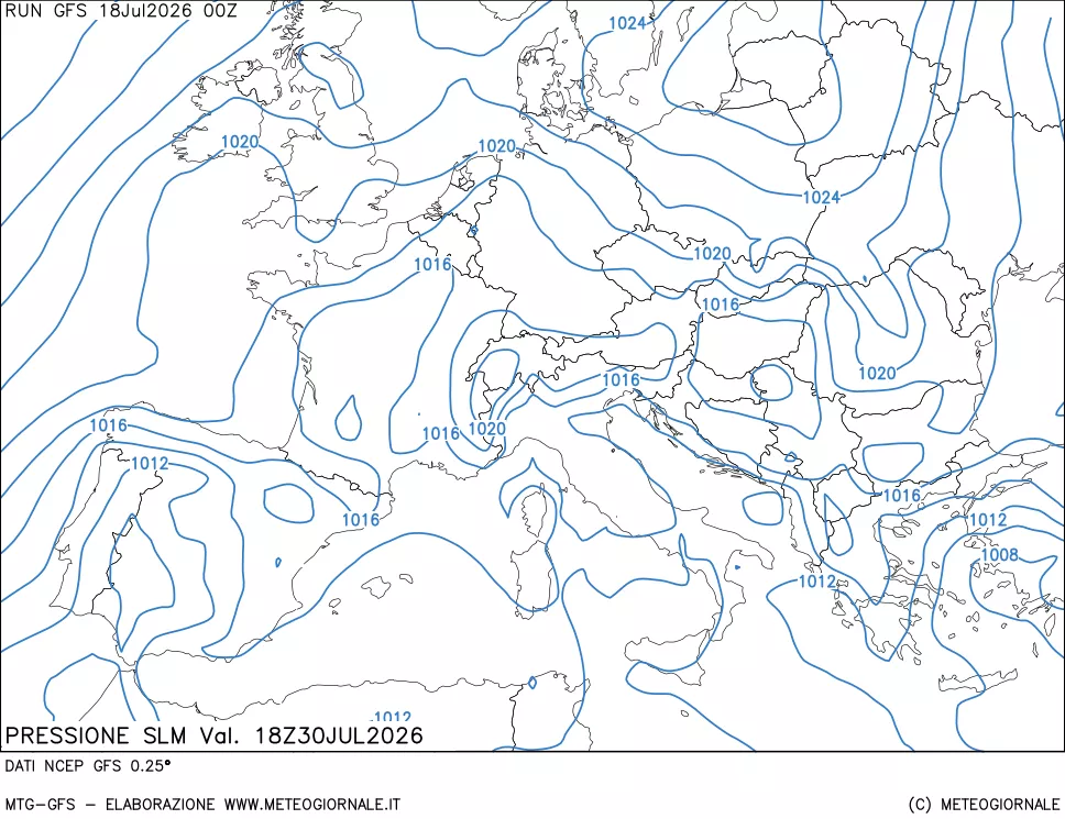 mappa Pressione sul livello del mare