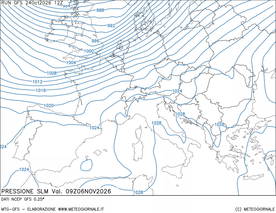 mappa Pressione sul livello del mare
