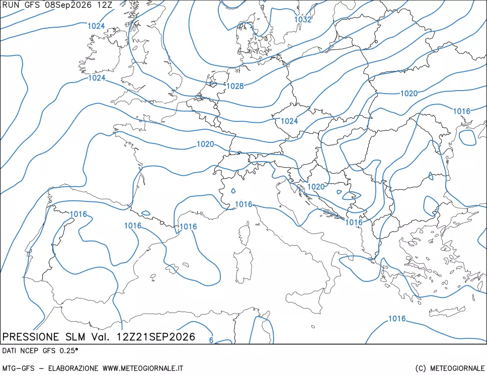mappa Pressione sul livello del mare