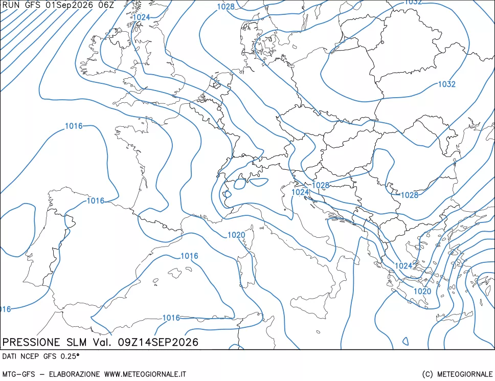 mappa Pressione sul livello del mare