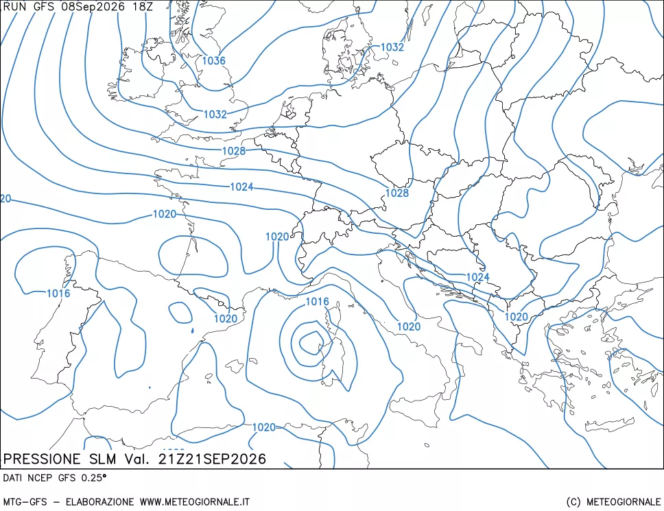 mappa Pressione sul livello del mare