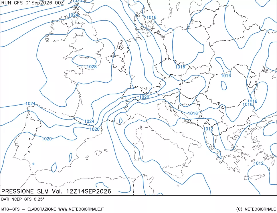 mappa Pressione sul livello del mare