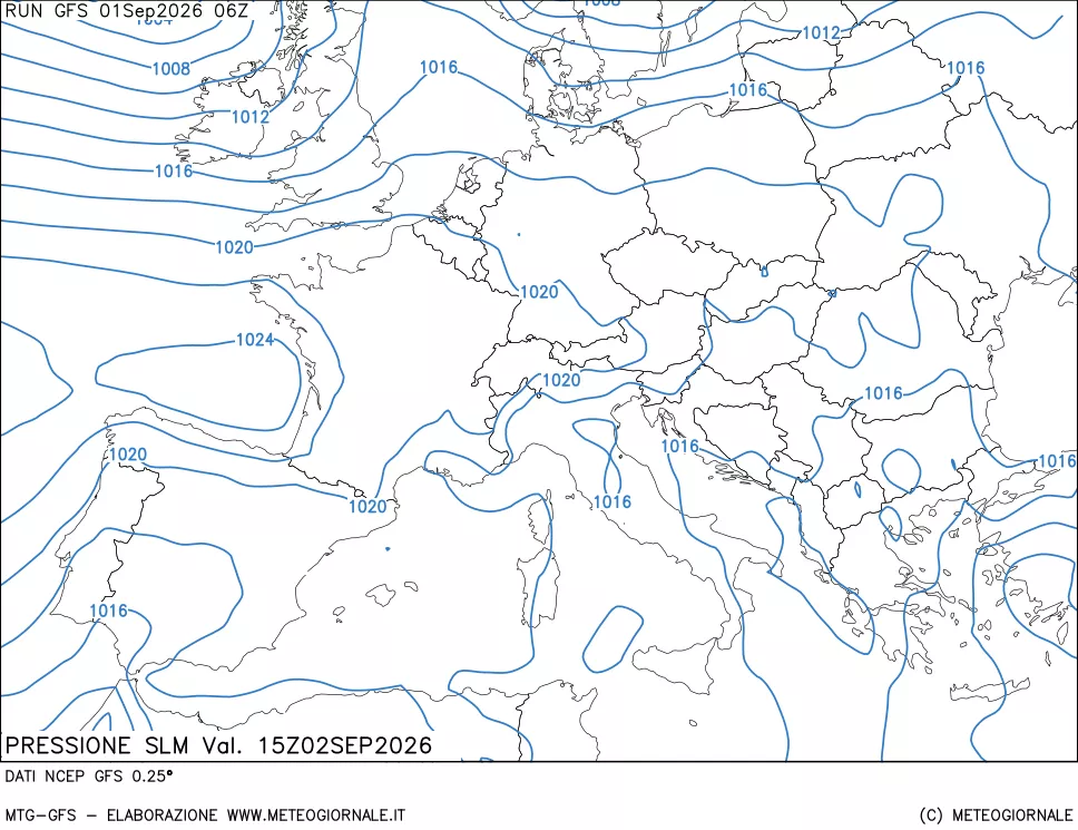 mappa Pressione sul livello del mare