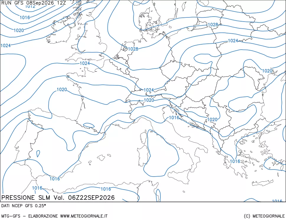 mappa Pressione sul livello del mare